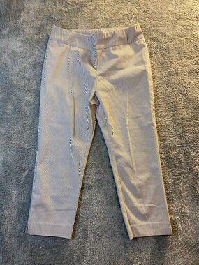 Chico's Cropped Ankle Pants in Navy and White Pinstripe